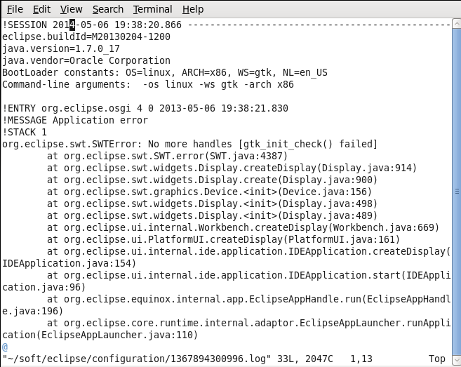  eclipse org eclipse swt swterror no more handles gtk init check