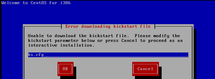 erro ao instalar o arquivo kickstart linux