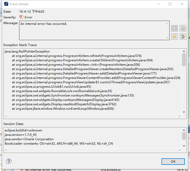 Myeclipse an internal error has occurred java lang