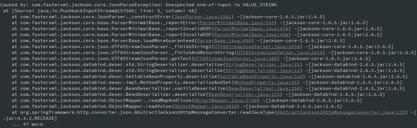 jsonmappingexception unexpected end of input in field name